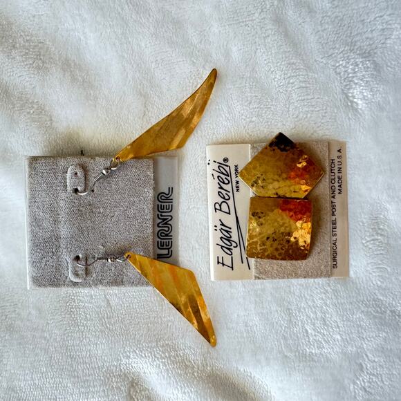 Bundle of 3 Pairs 80s Fashion Pierced Earrings Lerner, Edgar Berebi and Mervyns - Picture 11 of 12